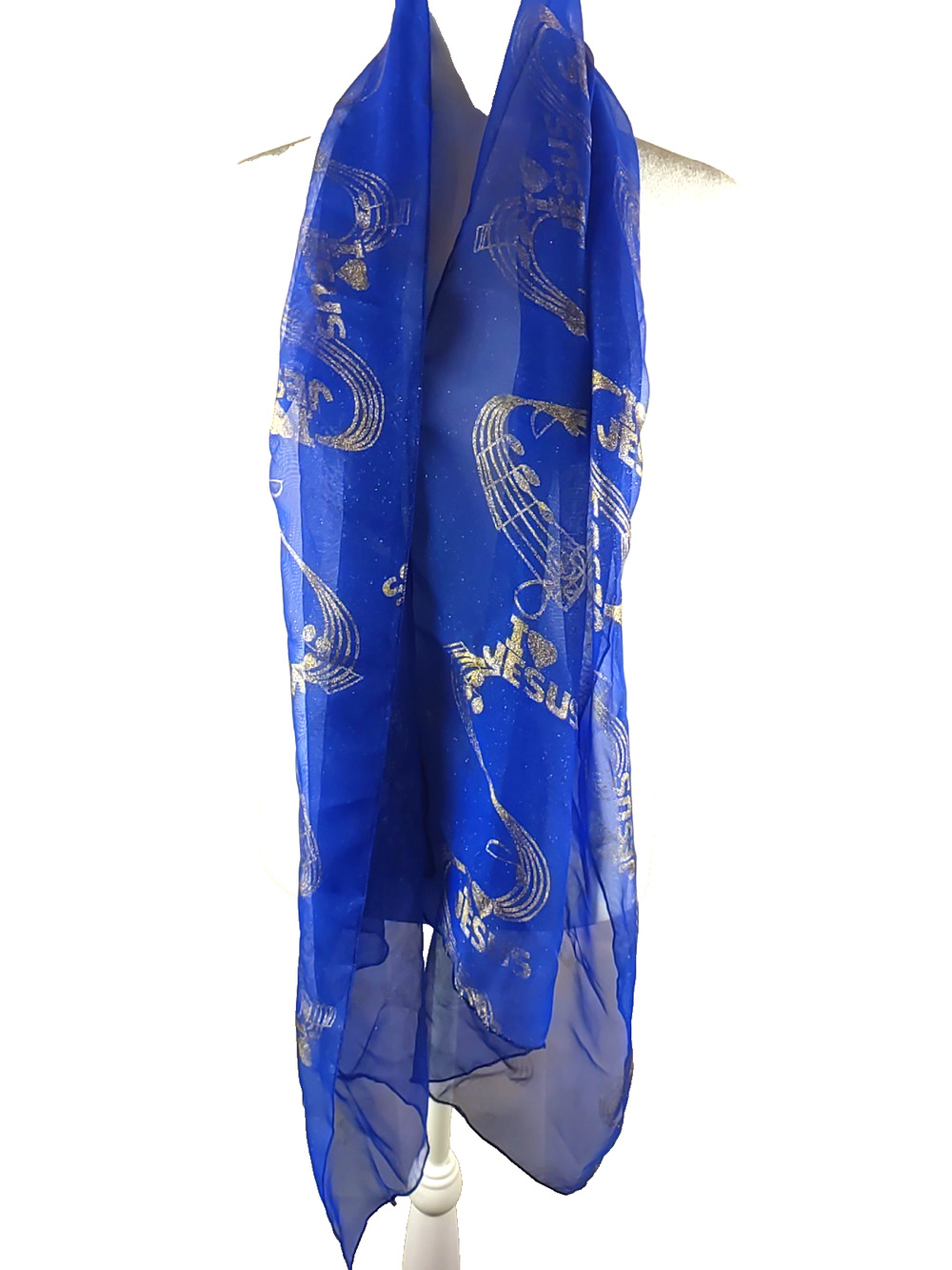 I Love Jesus Blue Gold Glitter Tone Metallic Scarf Rectangle 66 X 22